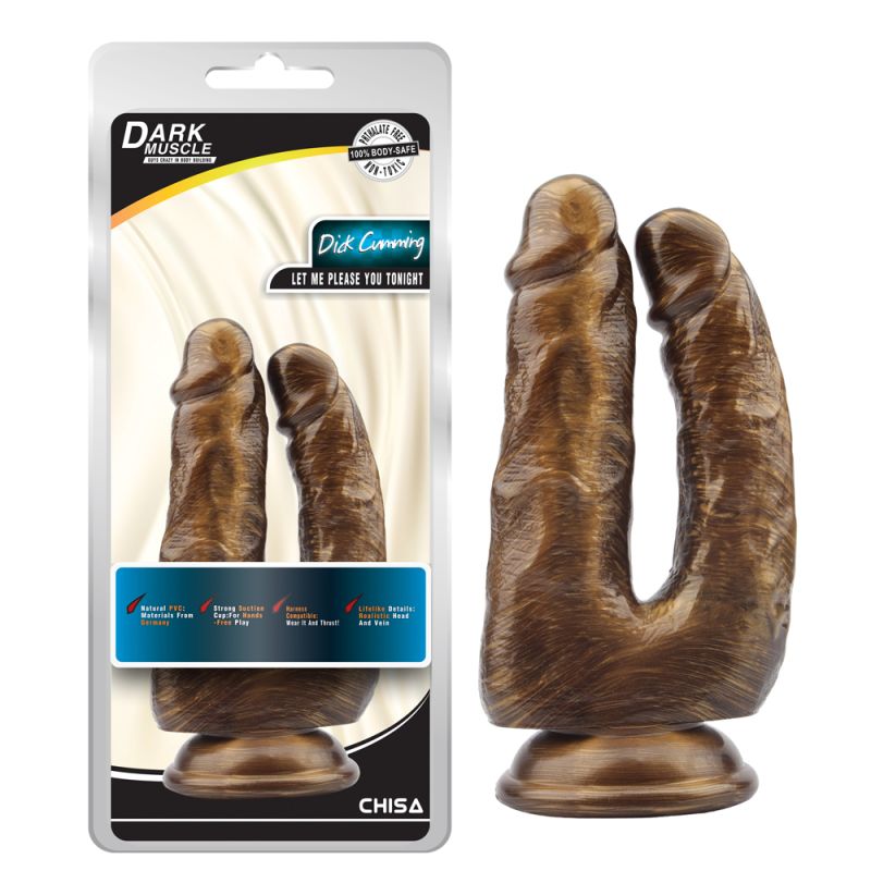 Фалоімітатор подвійний реалістичний Chisa Dark Muscle на присосці, золото вид 2