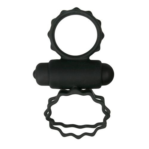 ET355BLK Эрекционное кольцо двойное Duo Cockring с вибро, черное вид 2