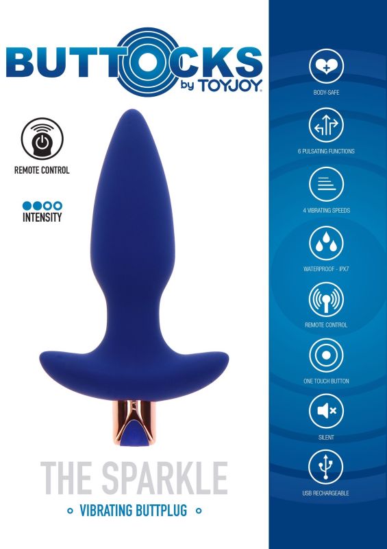 Анальна пробка з вібрацією Toy Joy Sparkle Buttplug з дистанційним керуванням, синій вид 7