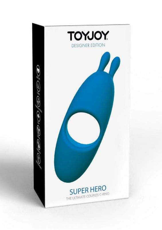 Перезаряжаемое парное кольцо для пениса Toy Joy Superhero Couples C-Ring синее вид 7