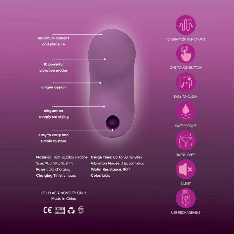 Вакуумный стимулятор клитора Sweet Em Bean с вибрацией, бордовый, 9 х 5.9 см вид 4