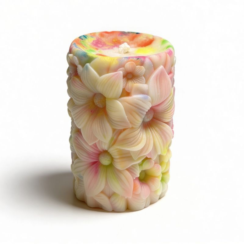 Свеча низкотемпературная люминесцентная GlowKink с цветочным тиснением, VIP, разноцветная, 220 г вид 3