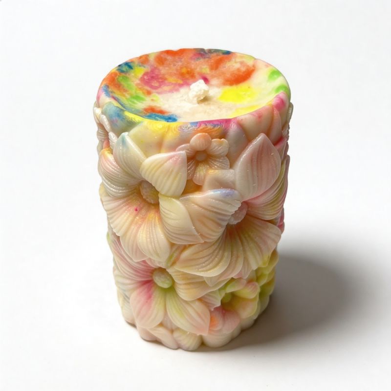 Свічка низькотемпературна люмінесцентна GlowKink з квітковим тисненням, VIP, різнокольорова, 220 г вид 5