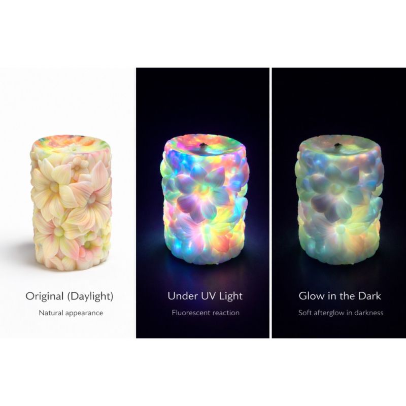 Свеча низкотемпературная люминесцентная GlowKink с цветочным тиснением, VIP, разноцветная, 220 г вид 10