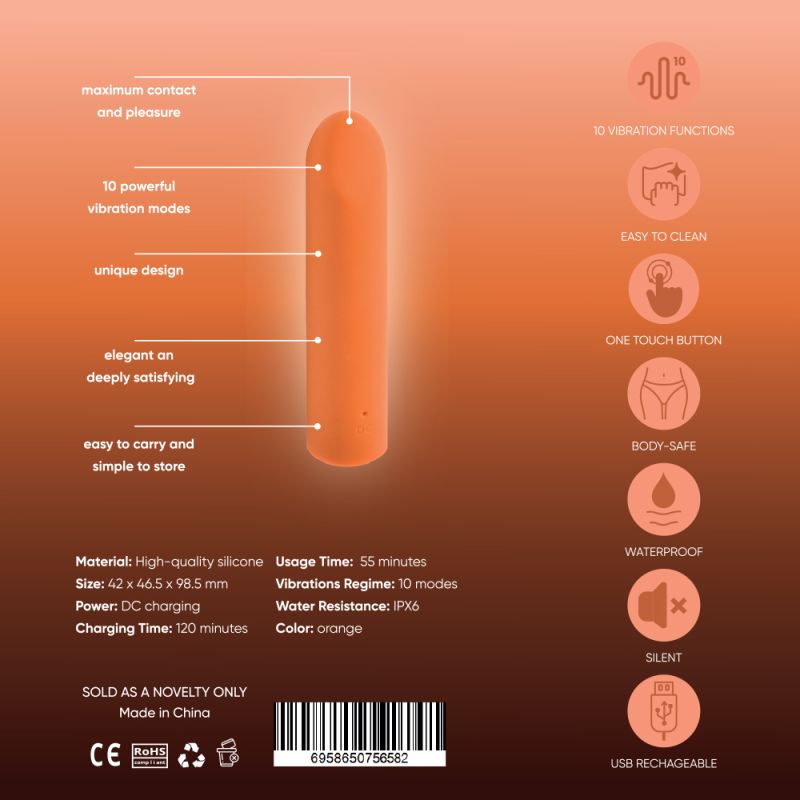 Віброкуля Sweet Em Bullet, помаранчева, 9,8 × 4,2 см вид 4
