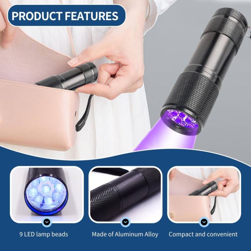 Ультрафиолетовый светодиодный фонарик, чёрный, 8.7 х 2.5 см вид 3