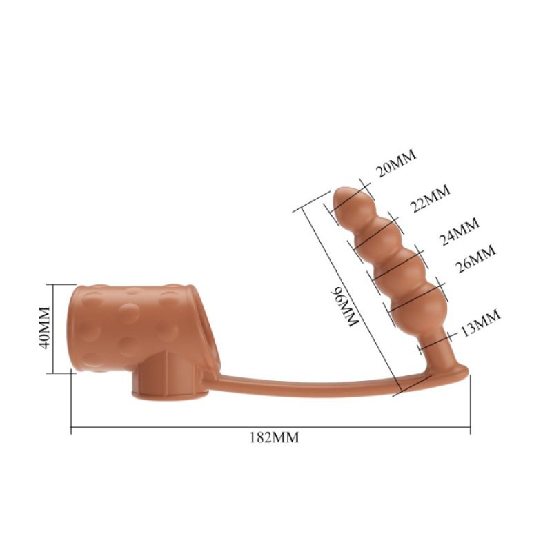 Насадка на член и мошонку Pretty Love с анальным стимулятором, бежевая, 18.2 х 2–2.6 см вид 8