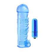 Насадка для члена рельефная Pipedream, с вибропулей, голубая, 14 х 4.4 см