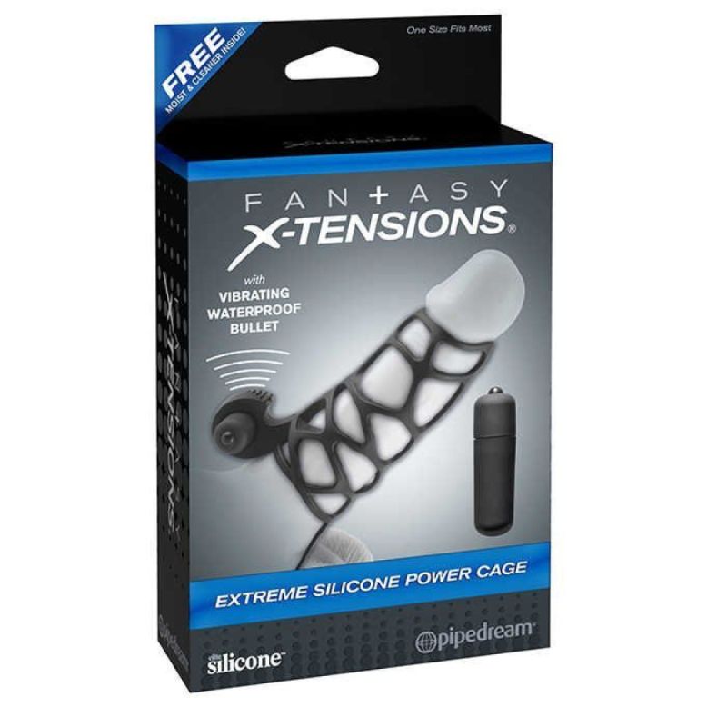 Эрекционная вибронасадка на пенис Pipedream Fantasy X-tensions с кольцом на мошонку, чёрная вид 2