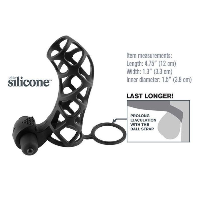 Ерекційна вібронасадка на пеніс Pipedream Fantasy X-tensions з кільцем на мошонку, чорна вид 5