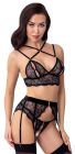 Сексуальний комплект Abierta Fina, S, мереживний, 3 предмети, з інтимним доступом, чорний вид 2