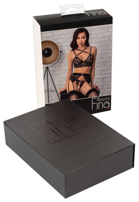 Сексуальний комплект Abierta Fina, S, мереживний, 3 предмети, з інтимним доступом, чорний вид 9