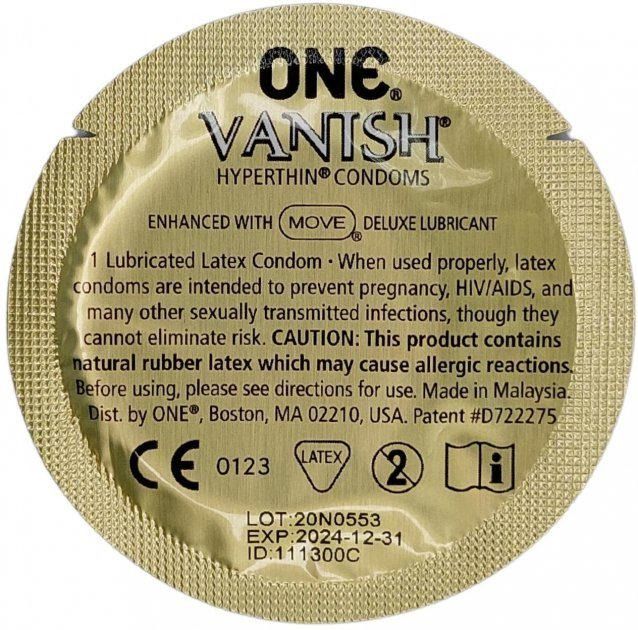 Набір ультратонких латексних презервативів One Vanish Hyperthin, золотий (ціна за 5 шт.) вид 3