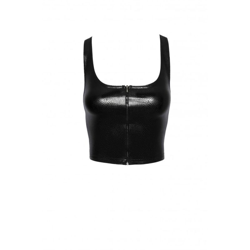 Топ еротичний вініловий зі зміїним тисненням M F275 Noir Handmade, чорний вид 4