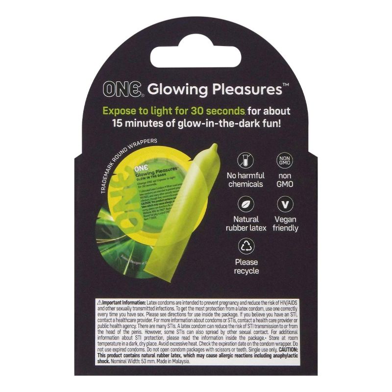 Презервативи латексні флуорисцентні ONE Glowing Pleasures (ціна за упаковку, 3 шт.) вид 3