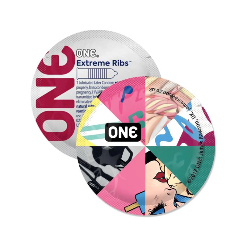 Набір латексних ребристих презервативів One Extreme Ribs у різному дизайні (ціна за 5 шт.) вид 4