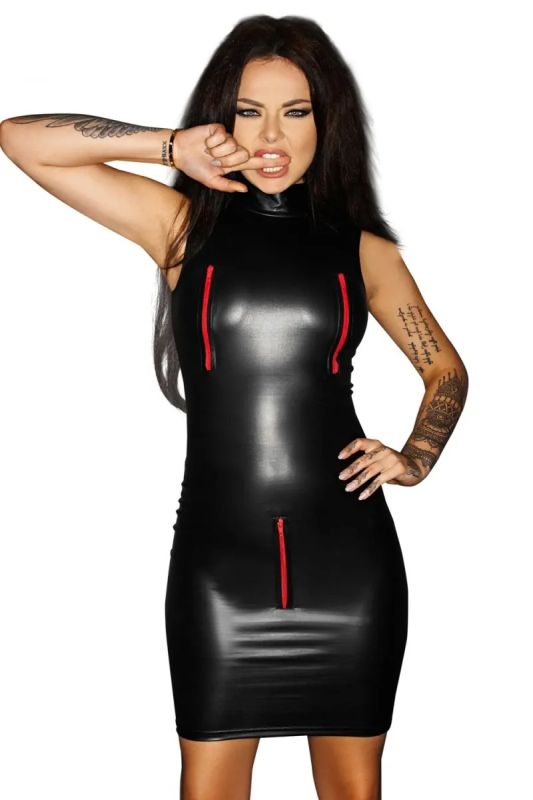 Сукня з червоними декоративними блискавками Noir Handmade F106 з вінілу, S вид 2