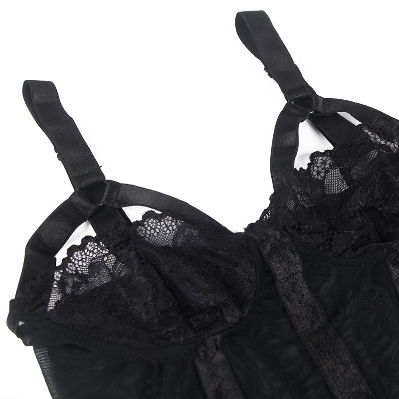 Мереживне боді Star Night з доступом та підтяжками, чорне, XS-S вид 6