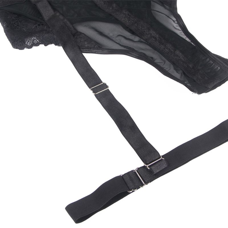 Мереживне боді Star Night з доступом та підтяжками, чорне, XS-S вид 9