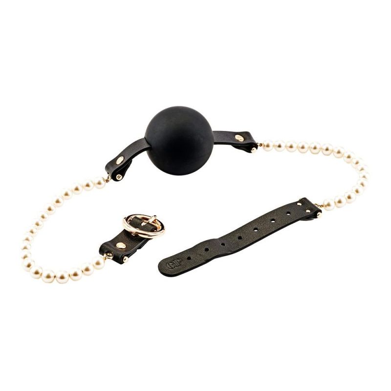 Кляп-кулька Guilty Pleasure Pearl з перлами, чорно-золотий вид 4