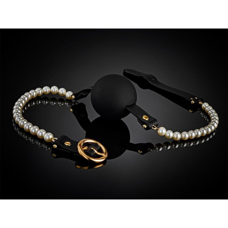 Кляп-кулька Guilty Pleasure Pearl з перлами, чорно-золотий вид 9