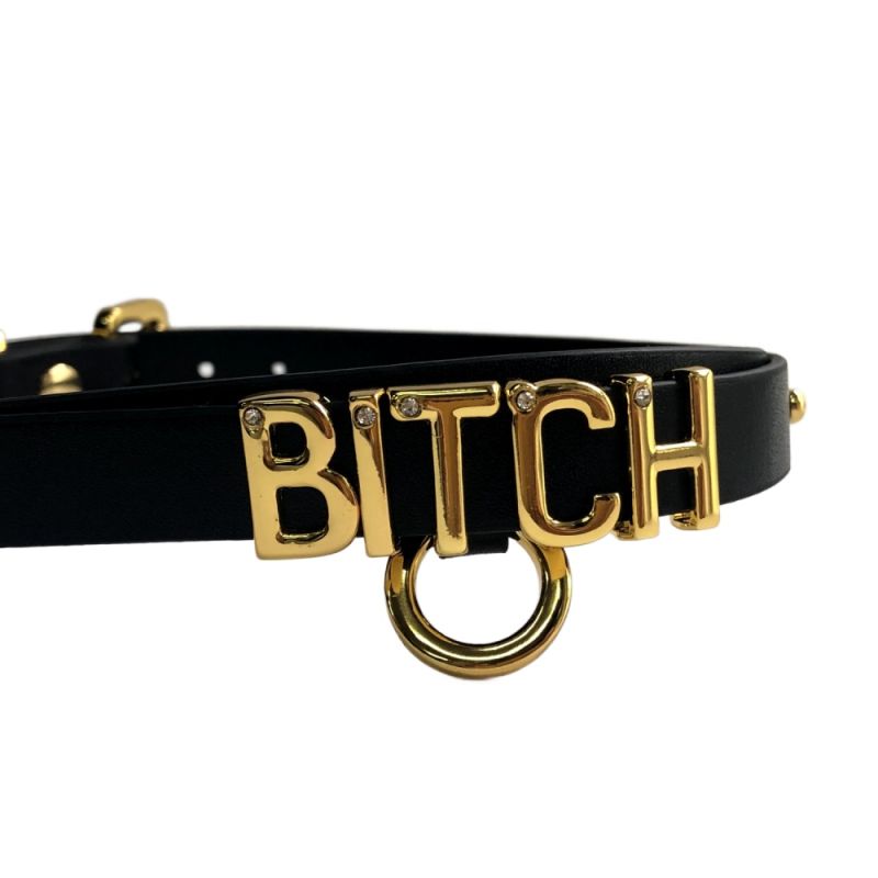 Чокер с надписью BITCH от UPKO из итальянской кожи, черный с золотой фурнитурой, One Size вид 4
