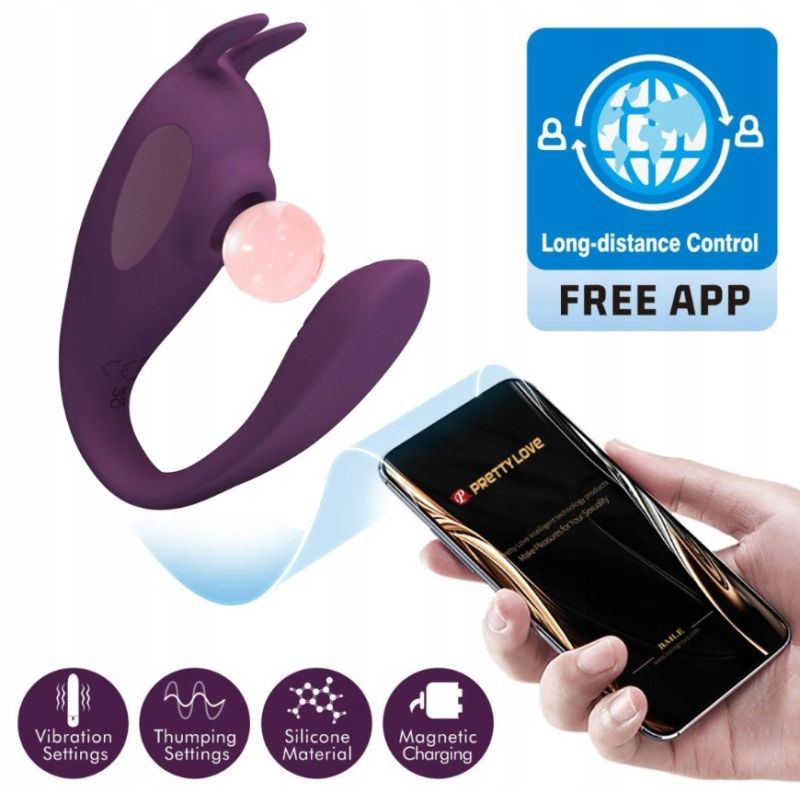 Вибратор для пар з клиторальной стимуляцией PRETTY LOVE Shey с приложением, фиолетовый вид 4