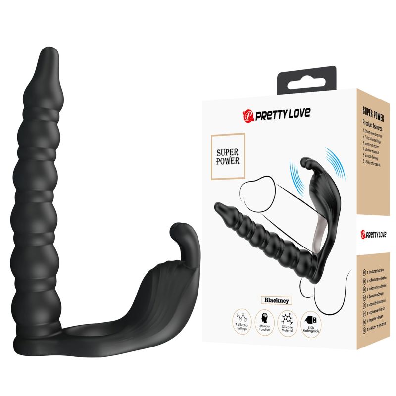 Віброкільце з кліторальним та анальним стимулятором PRETTY LOVE Blackney, чорне вид 2