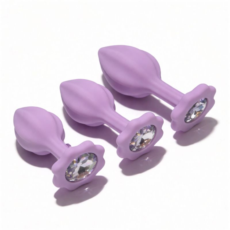 Набір анальних пробок ALUME, S, M, L, лілові з білим каменем, 3 шт вид 3