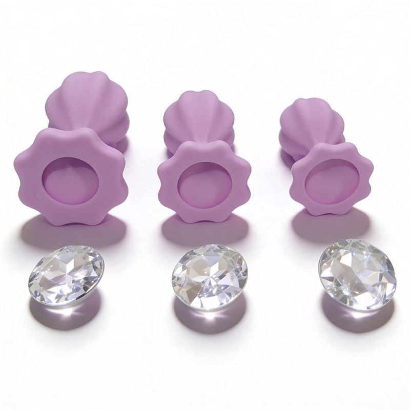 Набір анальних пробок ALUME, S, M, L, лілові з білим каменем, 3 шт вид 6