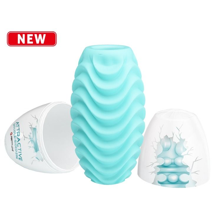 Мастурбатор яйце Pretty Love двостороннє, рельєфне, блакитне, 8.6 х 4.6 см вид 4