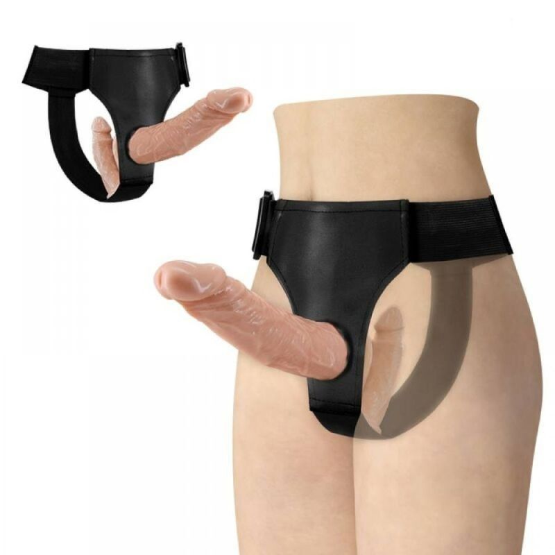 Страпон із двома фалоімітаторами реалістичний на трусиках Baile Ultra Passionate Harness бежевий, 18 х 3.6 см вид 2
