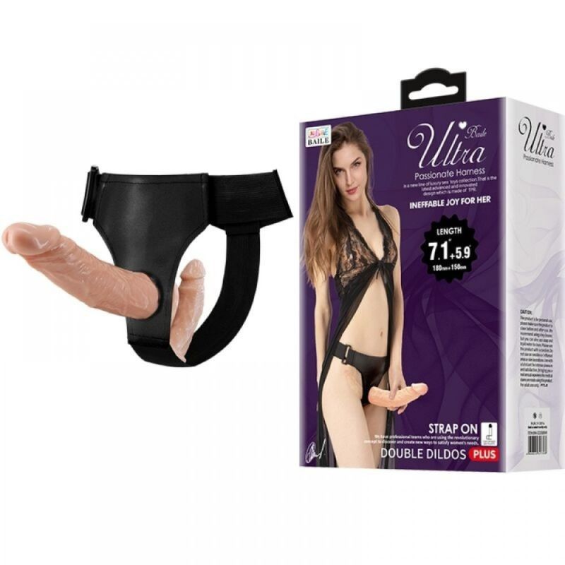 Страпон із двома фалоімітаторами реалістичний на трусиках Baile Ultra Passionate Harness бежевий, 18 х 3.6 см вид 7
