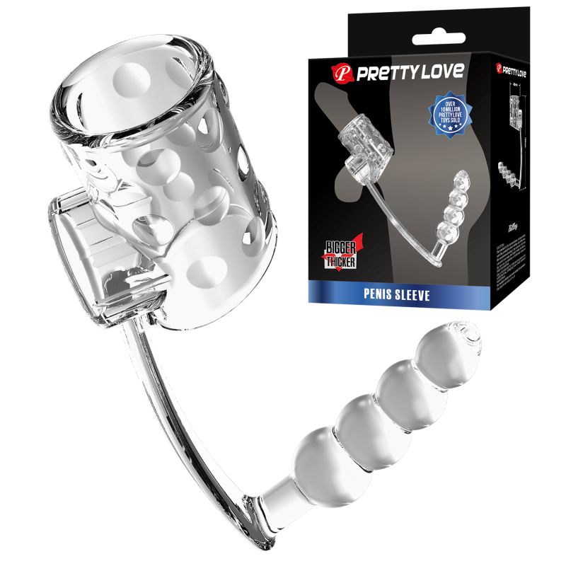 Насадка на член з анальною ялинкою PRETTY LOVE Penis Sleeve Rilley 4 кульки 2-2.6 см, прозора вид 2