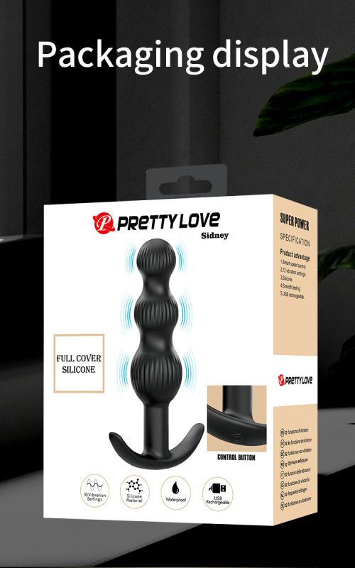 Анальна пробка з вібро PRETTY LOVE Sidney, чорна, 10.9 х 2.1-2.8 см вид 21