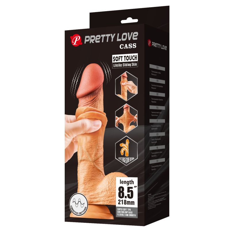 Вібратор на присосці з хребтом Pretty Love Cass з рухомою шкірою, тілесний, 21.8 х 4.6 см вид 2