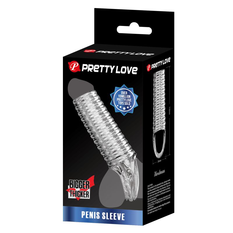 Насадка на пеніс ребриста Pretty Love Hartman відкрита, з петлею, прозора вид 9