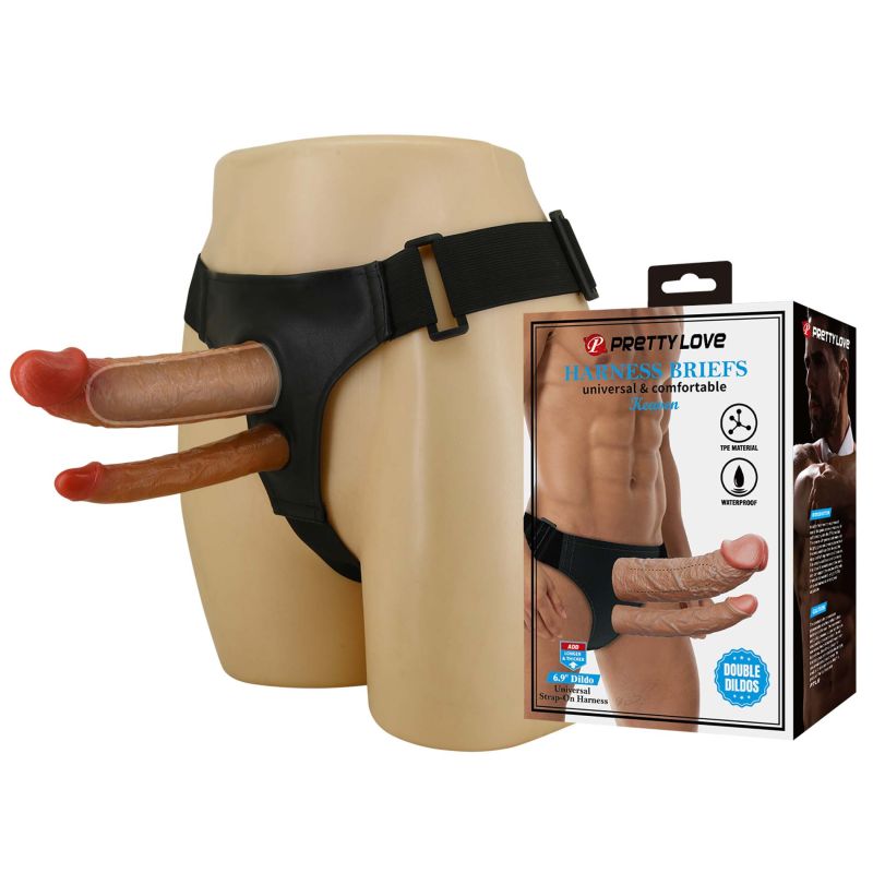 Страпон подвійний, чоловічий Pretty Love Kearen на трусиках-ременях, 17.5 х 4.2 х 2.5 см вид 2