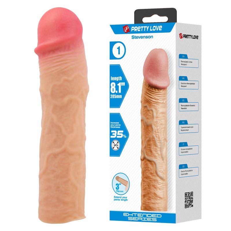 Насадка на член удлиняющая +7.6 см Pretty Love Stevenson реалистичная, телесная, 20.5 х 4.4 см вид 2