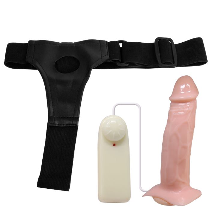 Страпон порожнистий (фалопротез) з вібрацією Baile Vibrating Strap On, беж, 19 × 4 см вид 5