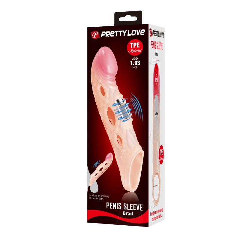 Подовжуюча вібронасадка на пеніс Pretty Love Brad, бежева, 21,3 × 4 см вид 12