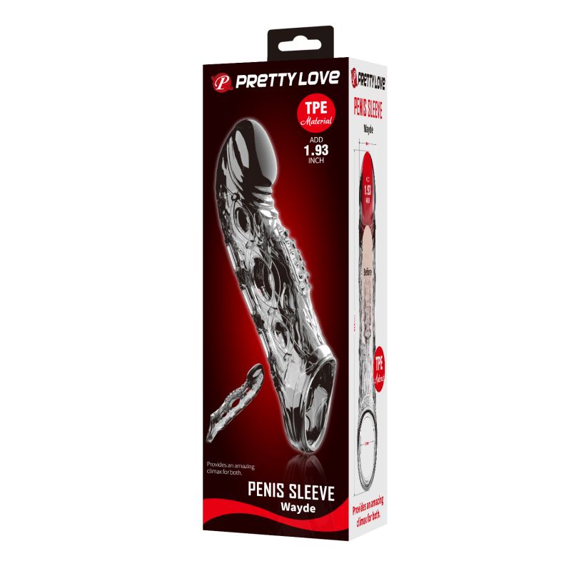 Подовжуюча насадка на пеніс Pretty Love Wayde, чорна, 21,3 × 4 см вид 10