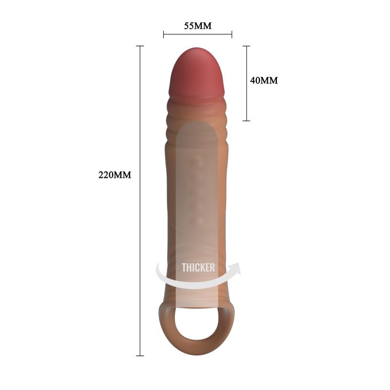Удлиняющая вибронасадка на пенис Pretty Love Penis Sleeve, реалистичная, 22 х 5,5 см вид 10