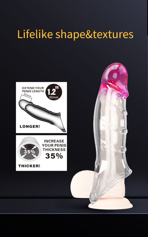 Подовжуюча насадка на пеніс Pretty Love Damell, прозора, 19,8 х 4,3 см вид 16