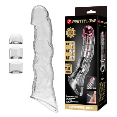Удлиняющая насадка на пенис Pretty Love Extension с удлинителями (3 шт), прозрачная, 28 х 5,2 см