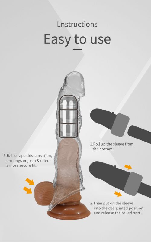 Подовжуюча насадка на пеніс Pretty Love Extension з подовжувачами (3 шт), прозора, 28 х 5,2 см вид 12