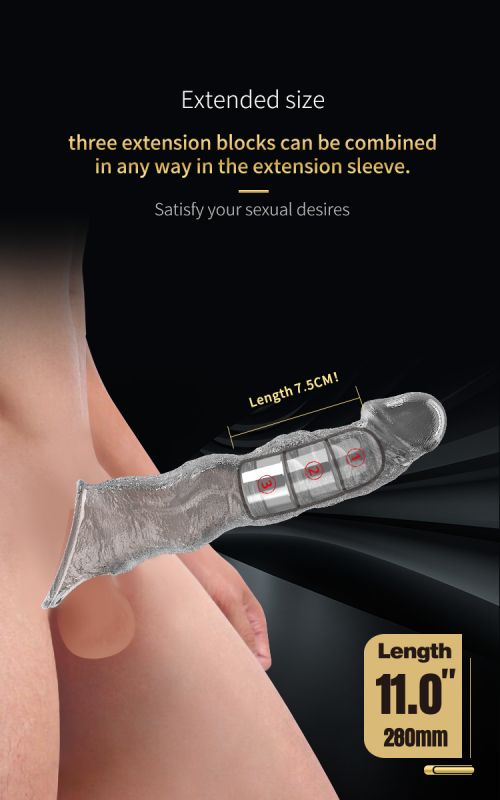 Подовжуюча насадка на пеніс Pretty Love Extension з подовжувачами (3 шт), прозора, 28 х 5,2 см вид 15