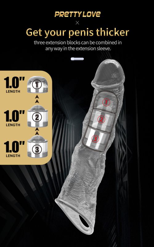 Подовжуюча насадка на пеніс Pretty Love Extension з подовжувачами (3 шт), прозора, 28 х 5,2 см вид 16