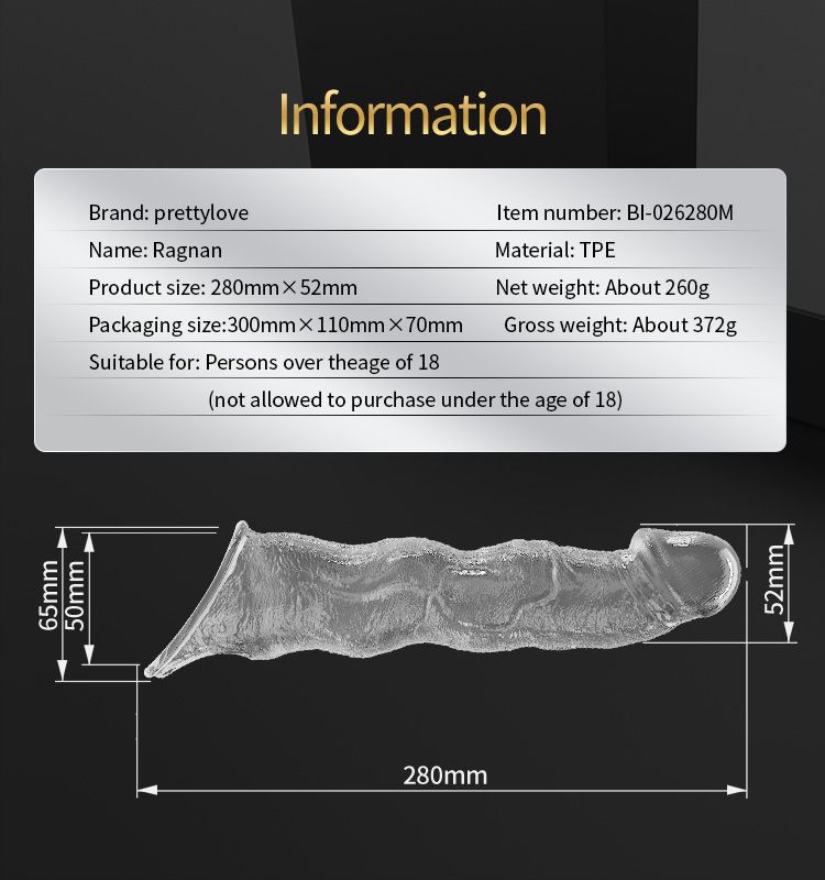 Подовжуюча насадка на пеніс Pretty Love Extension з подовжувачами (3 шт), прозора, 28 х 5,2 см вид 19