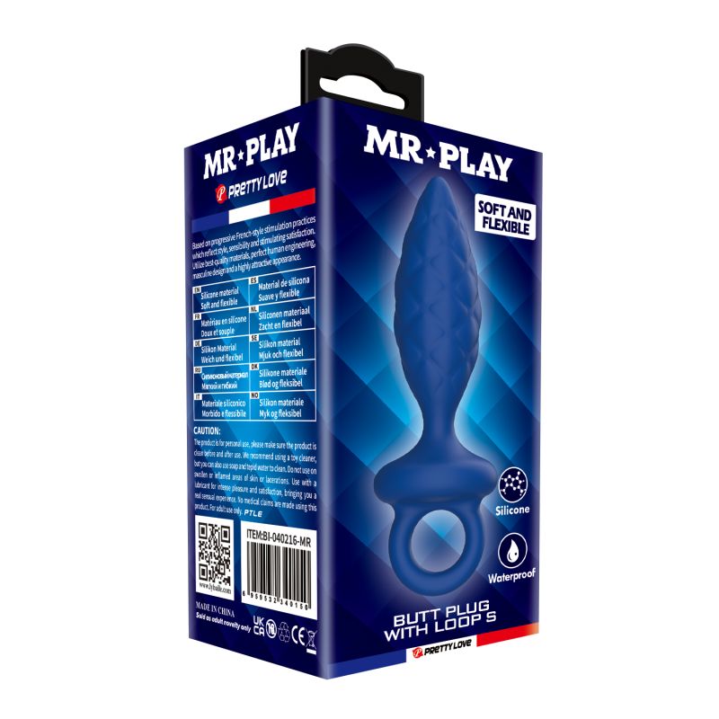 Анальна пробка MR. PLAY Butt Plug with Loop, синя, розмір S, 11,5 × 2,7 см вид 3